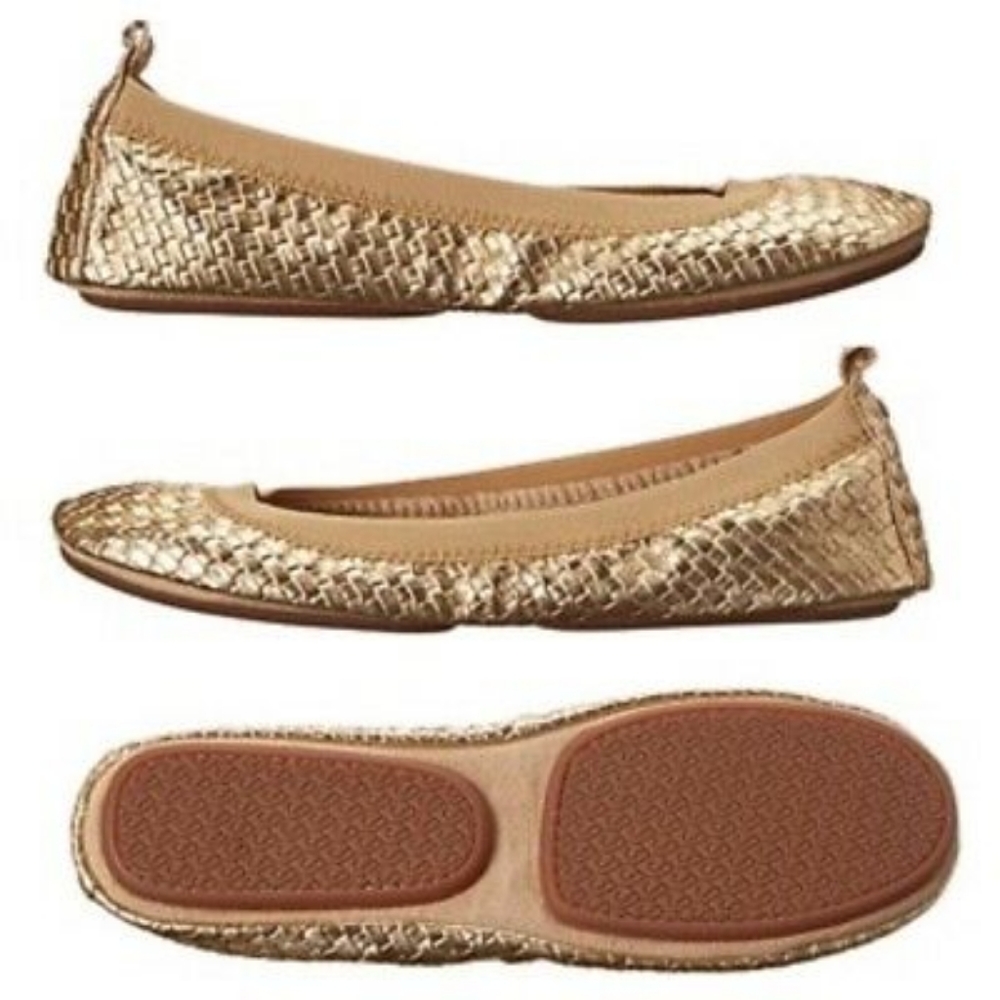 NWOB Comfy Yosi Samra Foldable Flats, Gold, Sz 6